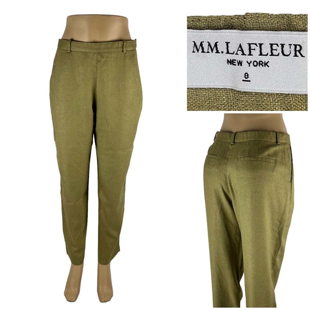 MM Lafleur Mens Womens 8 Pants Green Pockets Triacetate Blend Flat Front EUC